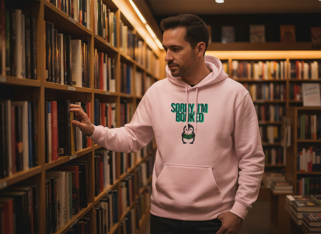 Sorry, I'm Booked Penguin Reading Hoodie | Cute Book Lover Gift for Readers & Bookworms
