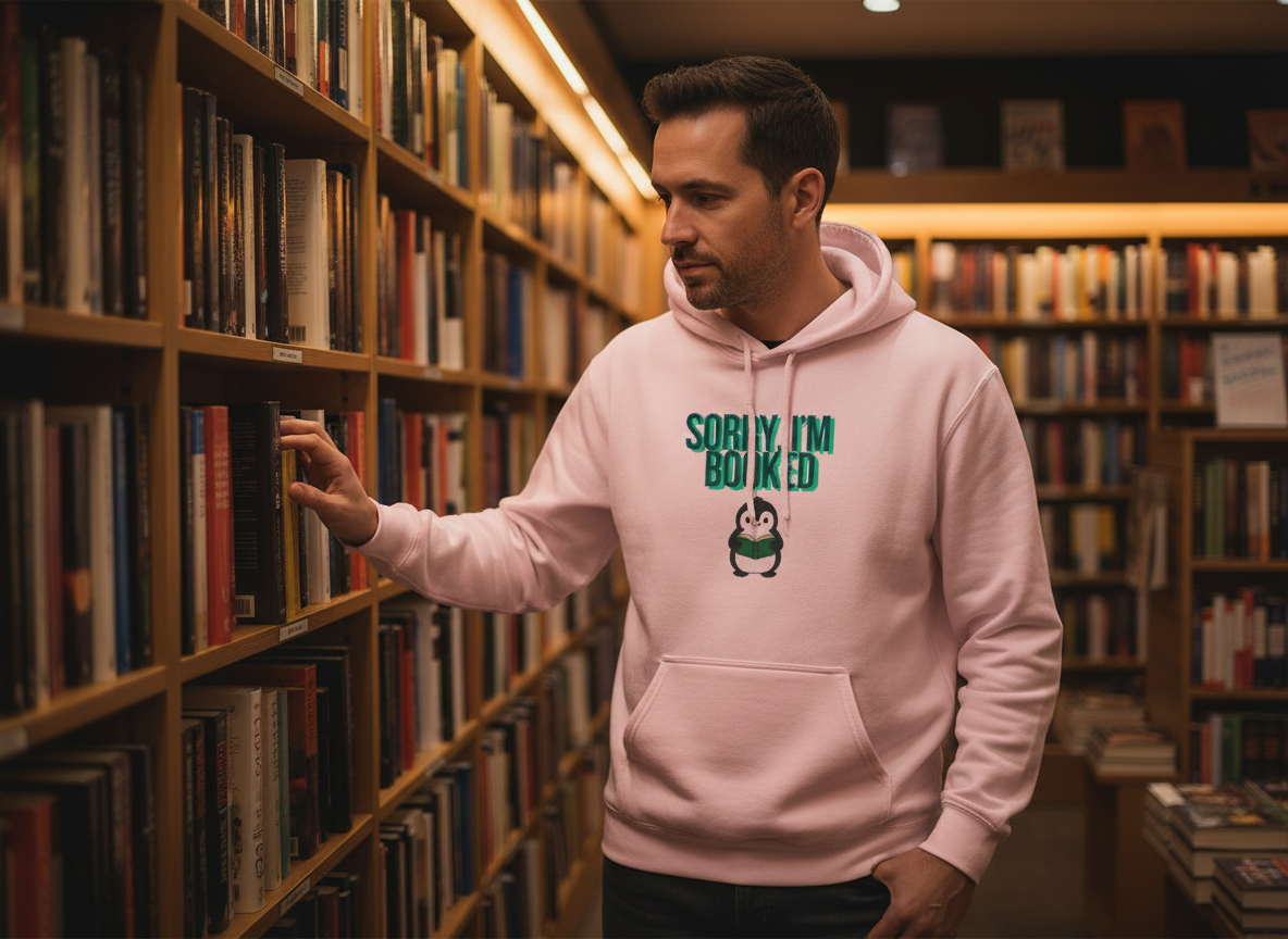 Sorry, I'm Booked Penguin Reading Hoodie | Cute Book Lover Gift for Readers & Bookworms