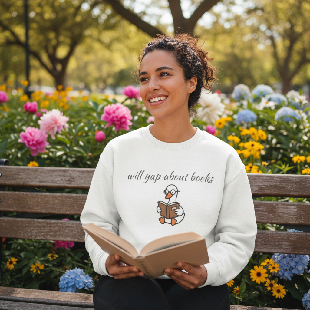 Will Yap About Books Duck Sweatshirt | Cozy Book Lover Gift for Bookworms & Readers