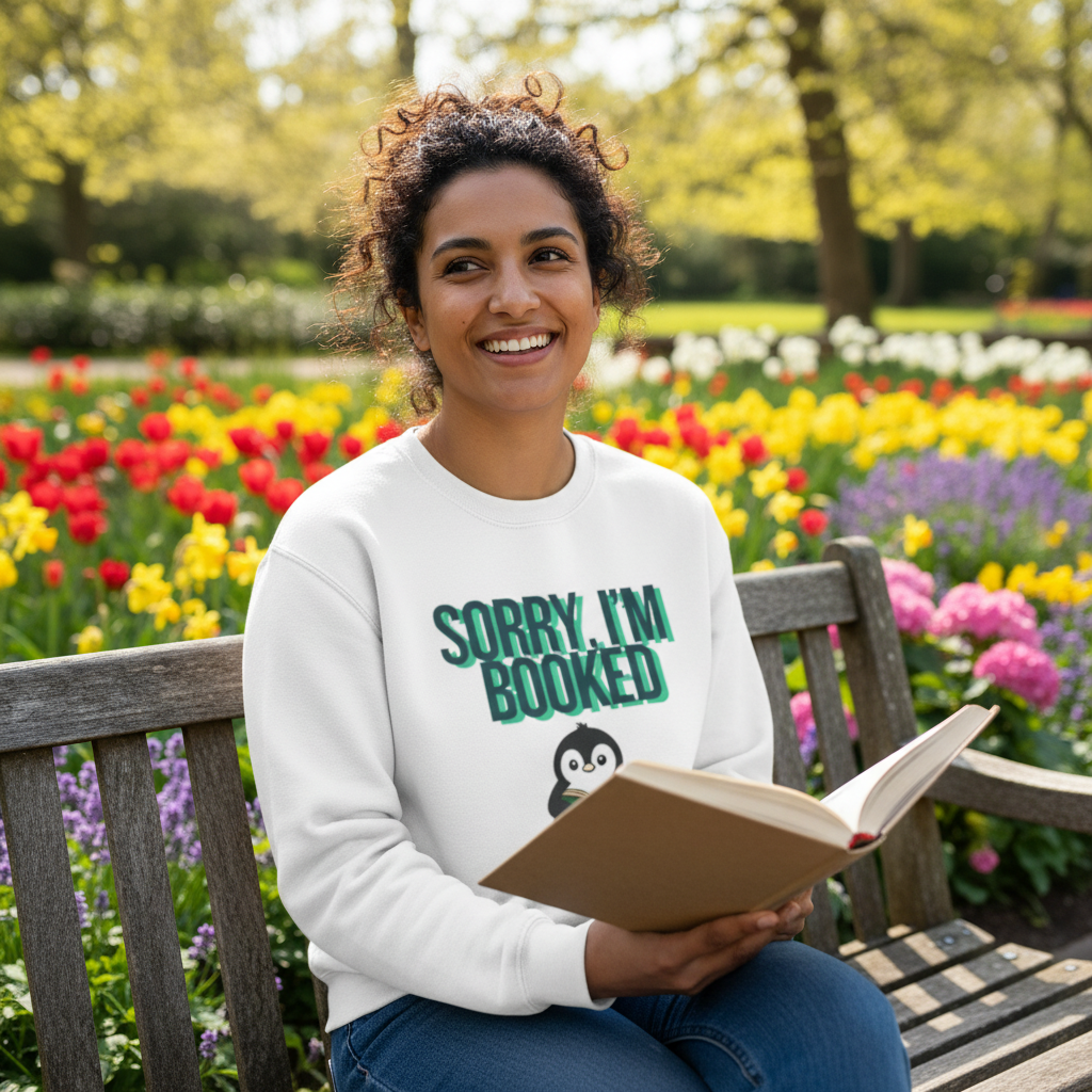 Sorry I'm Booked Penguin Sweatshirt | Cozy Book Lover Gift for Bookworms & Readers
