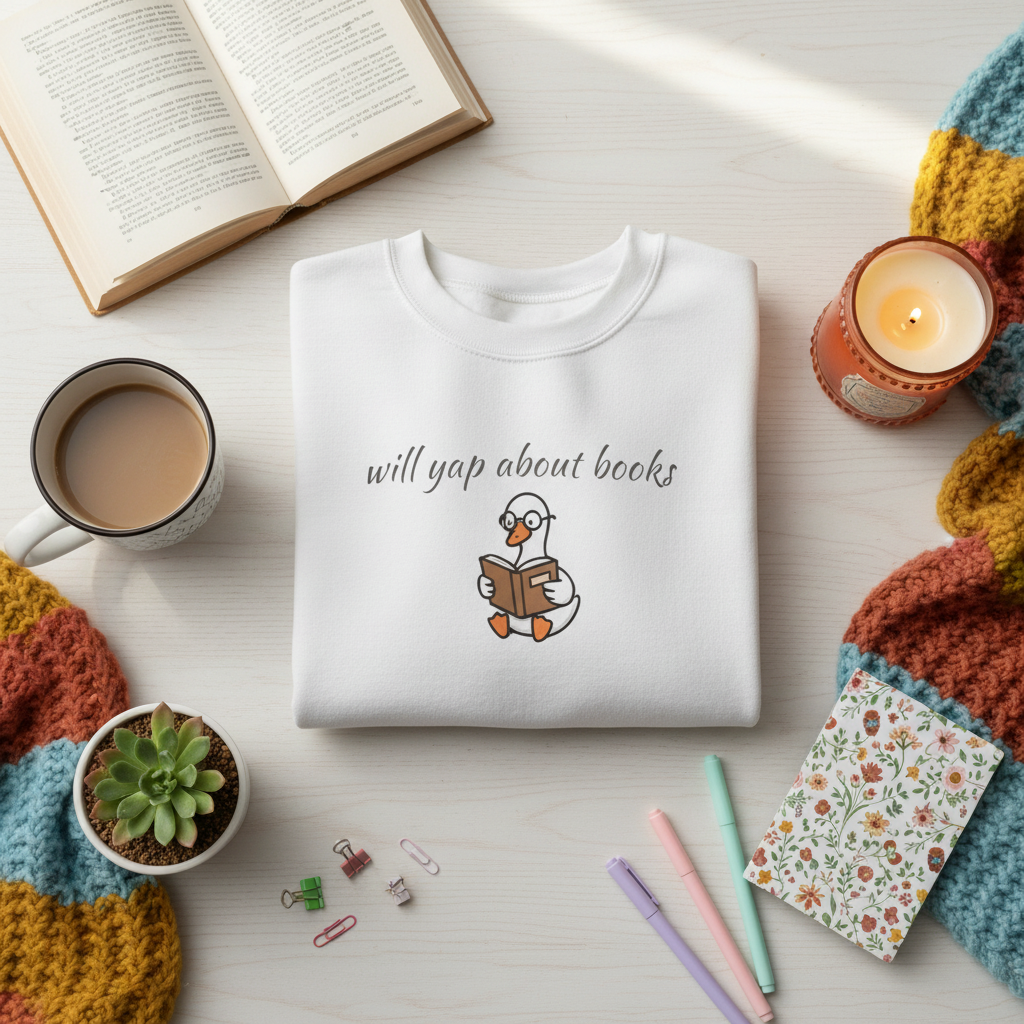 Will Yap About Books Duck Sweatshirt | Cozy Book Lover Gift for Bookworms & Readers