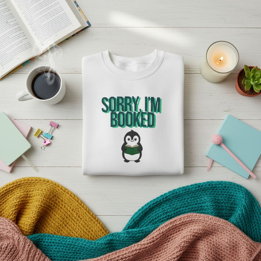 Sorry I'm Booked Penguin Sweatshirt | Cozy Book Lover Gift for Bookworms & Readers