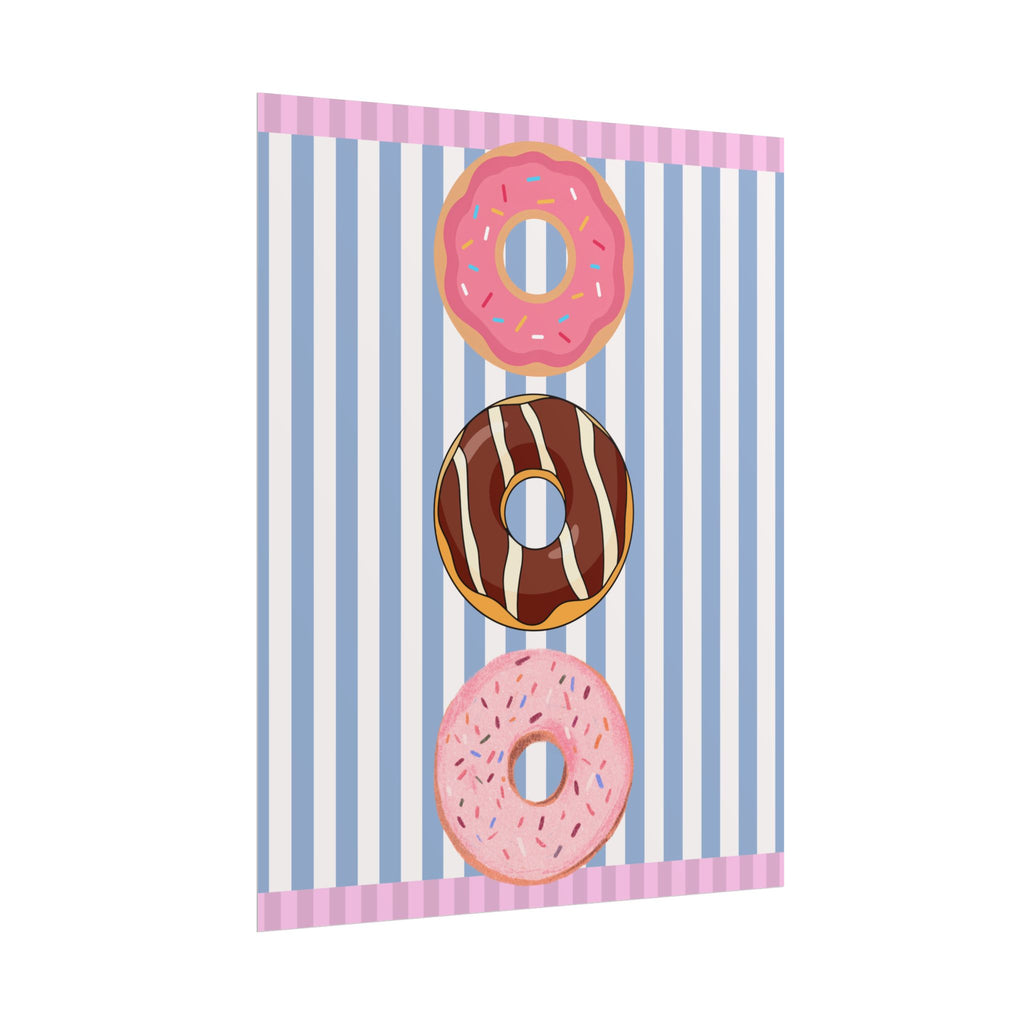 Donut Stack Poster | Pink Blue Striped Bakery Wall Art