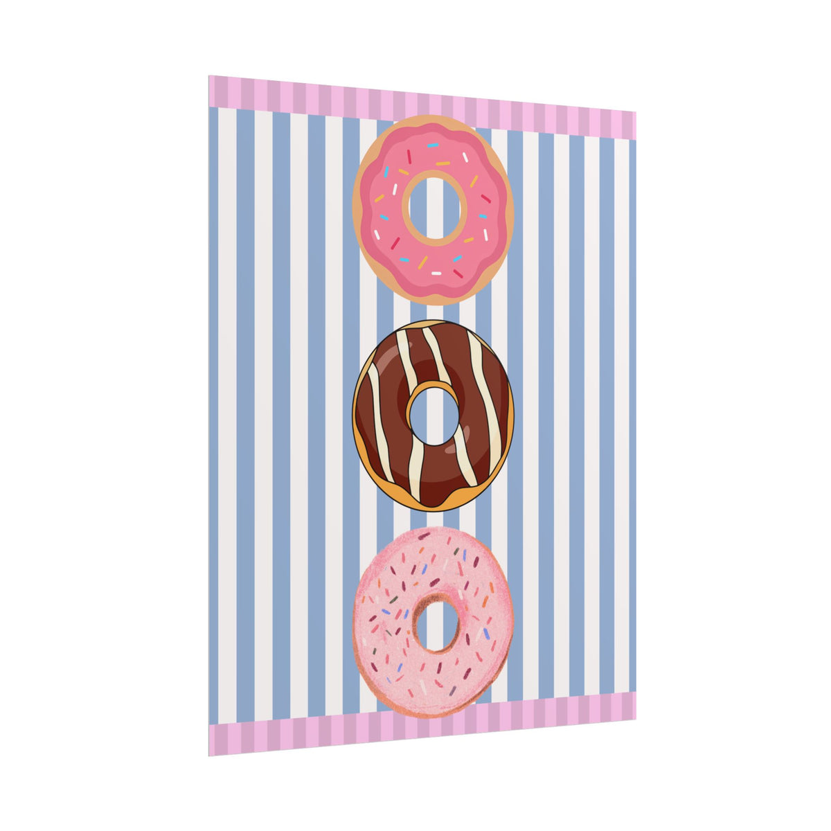 Donut Stack Poster | Pink Blue Striped Bakery Wall Art