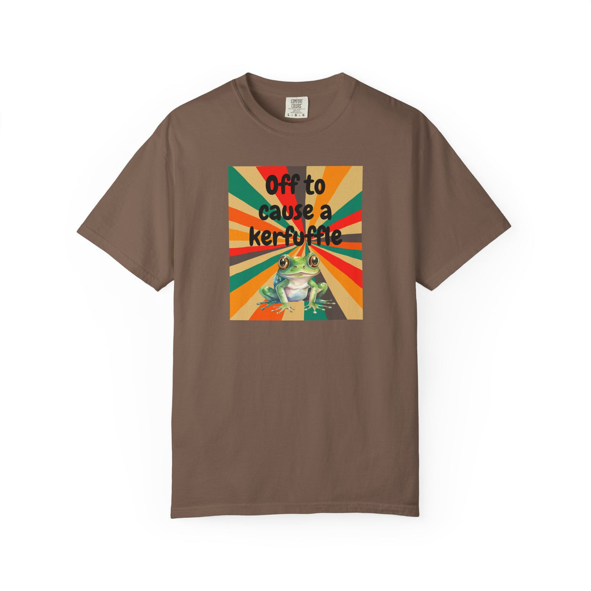 Off to Cause a Kerfuffle Frog T-Shirt | Retro Sunburst Graphic Tee