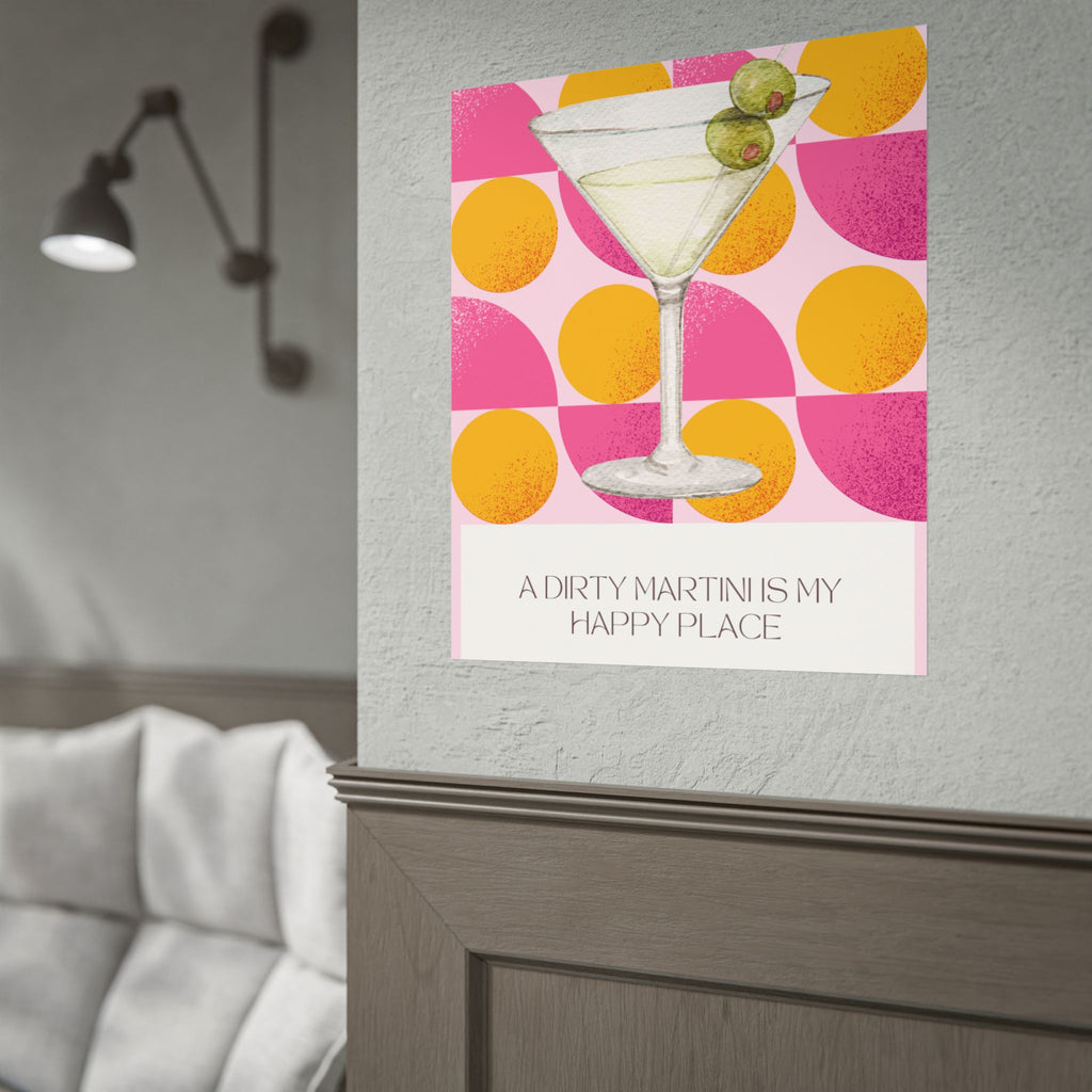 Dirty Martini Poster | Retro Cocktail Wall Art, Pink Orange Polka Dot