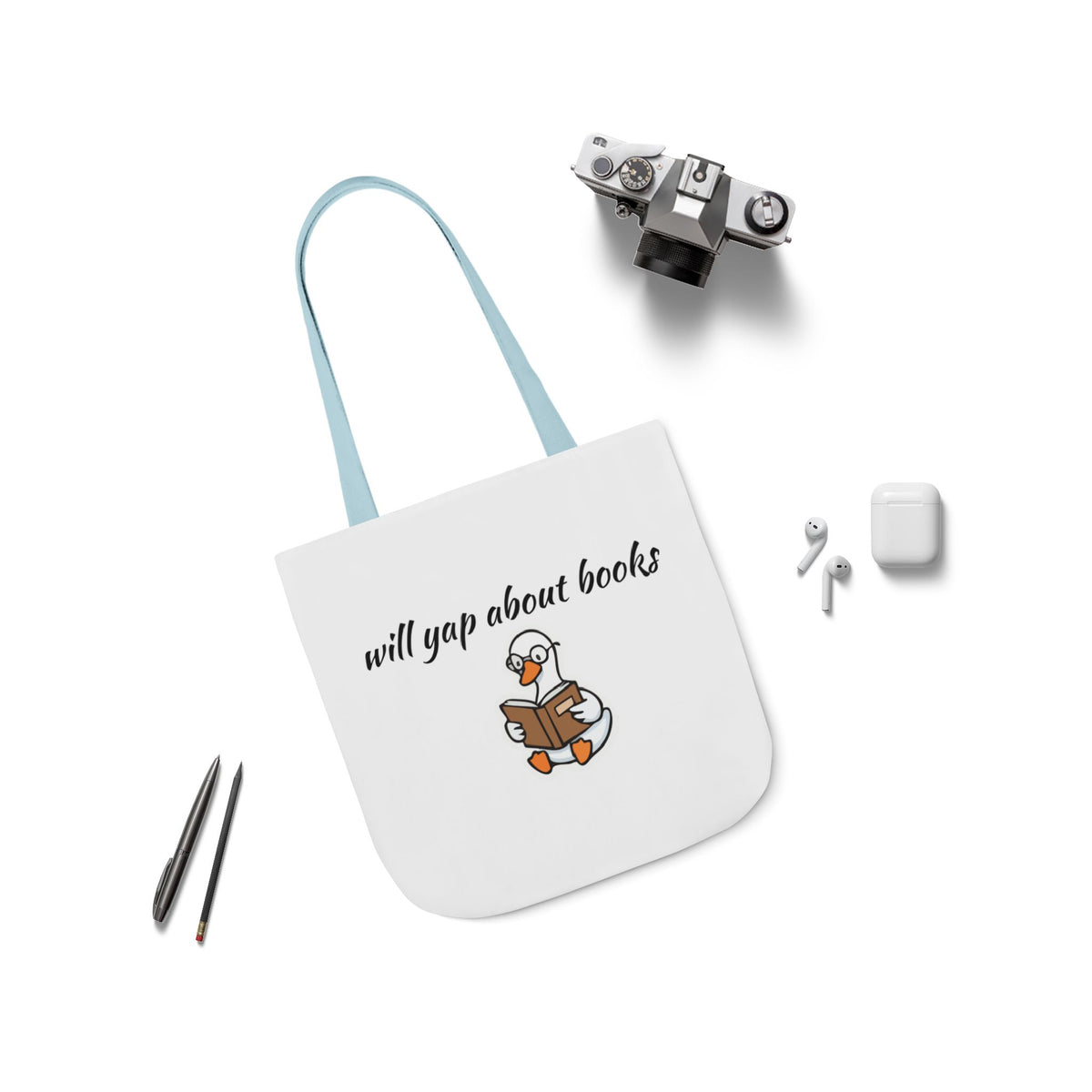 Will Yap About Books Duck Canvas Tote Bag | Cute Book Lover Gift Bag for Readers
