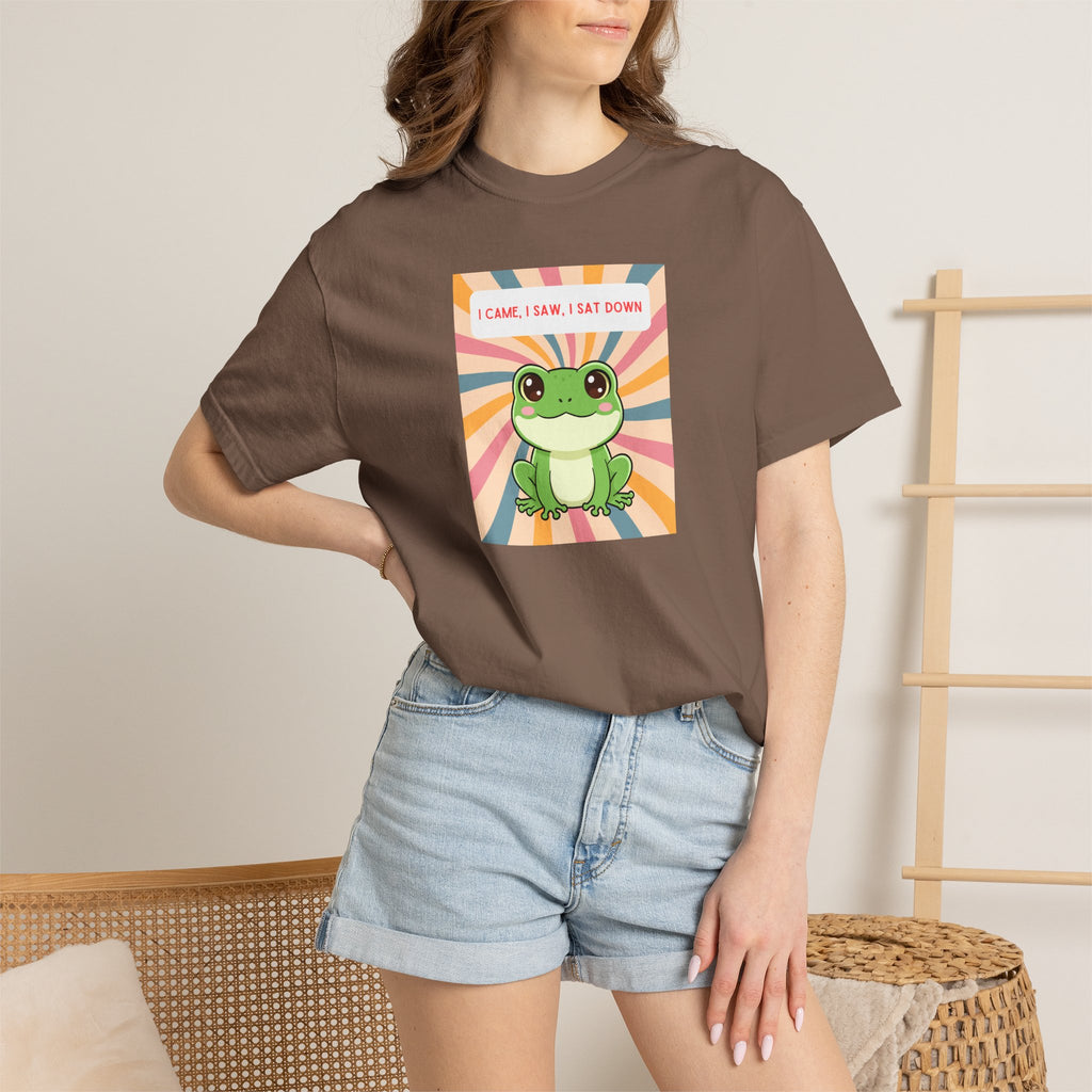 I Came, I Saw, I Sat Down Pond Frog T-Shirt | Retro Rainbow Illustration