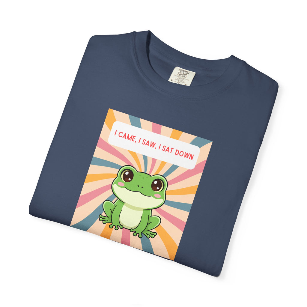 I Came, I Saw, I Sat Down Pond Frog T-Shirt | Retro Rainbow Illustration