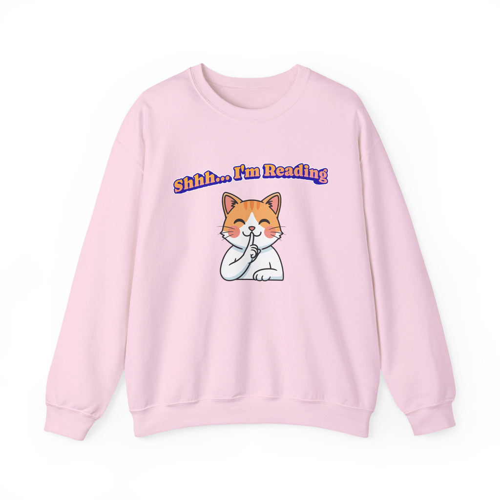 Reading Cat Crewneck Sweatshirt — "Shhh... I'm Reading" Cozy Graphic Pullover