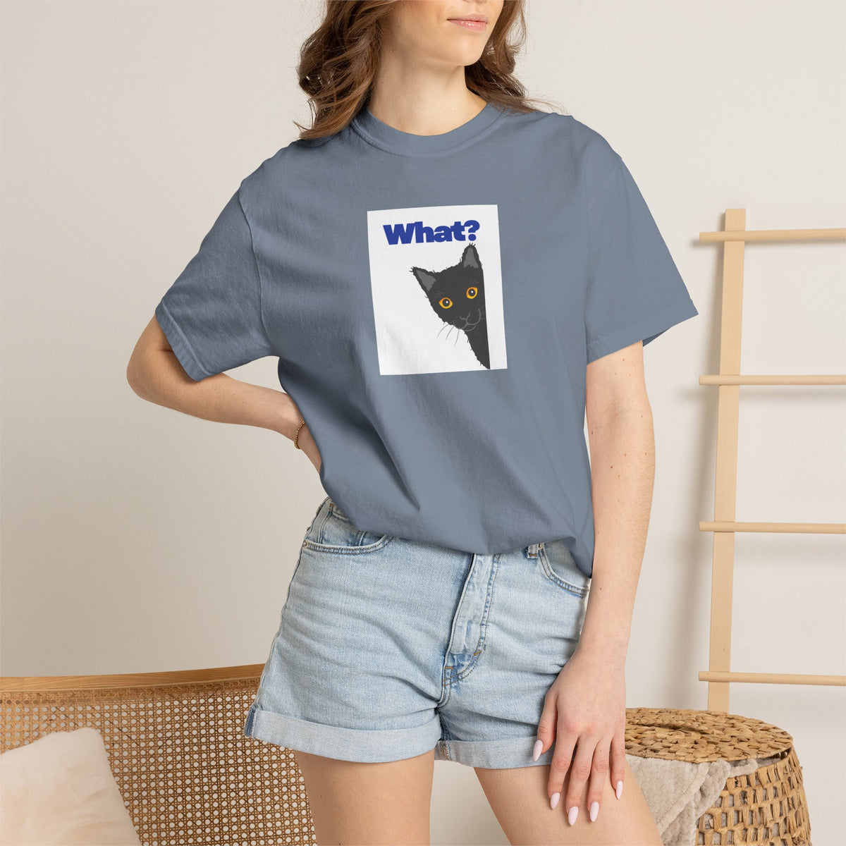 Peekaboo Black Cat "What?" T-shirt | Cat Lover Tee