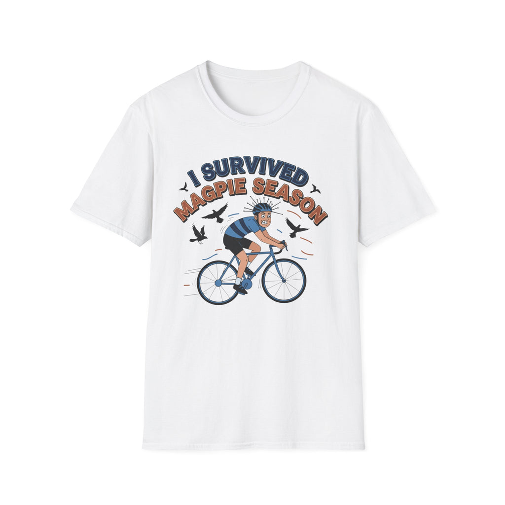 I Survived Magpie Season Cyclist Tee | Funny Aussie Bird Gift T-Shirt for Bike Riders