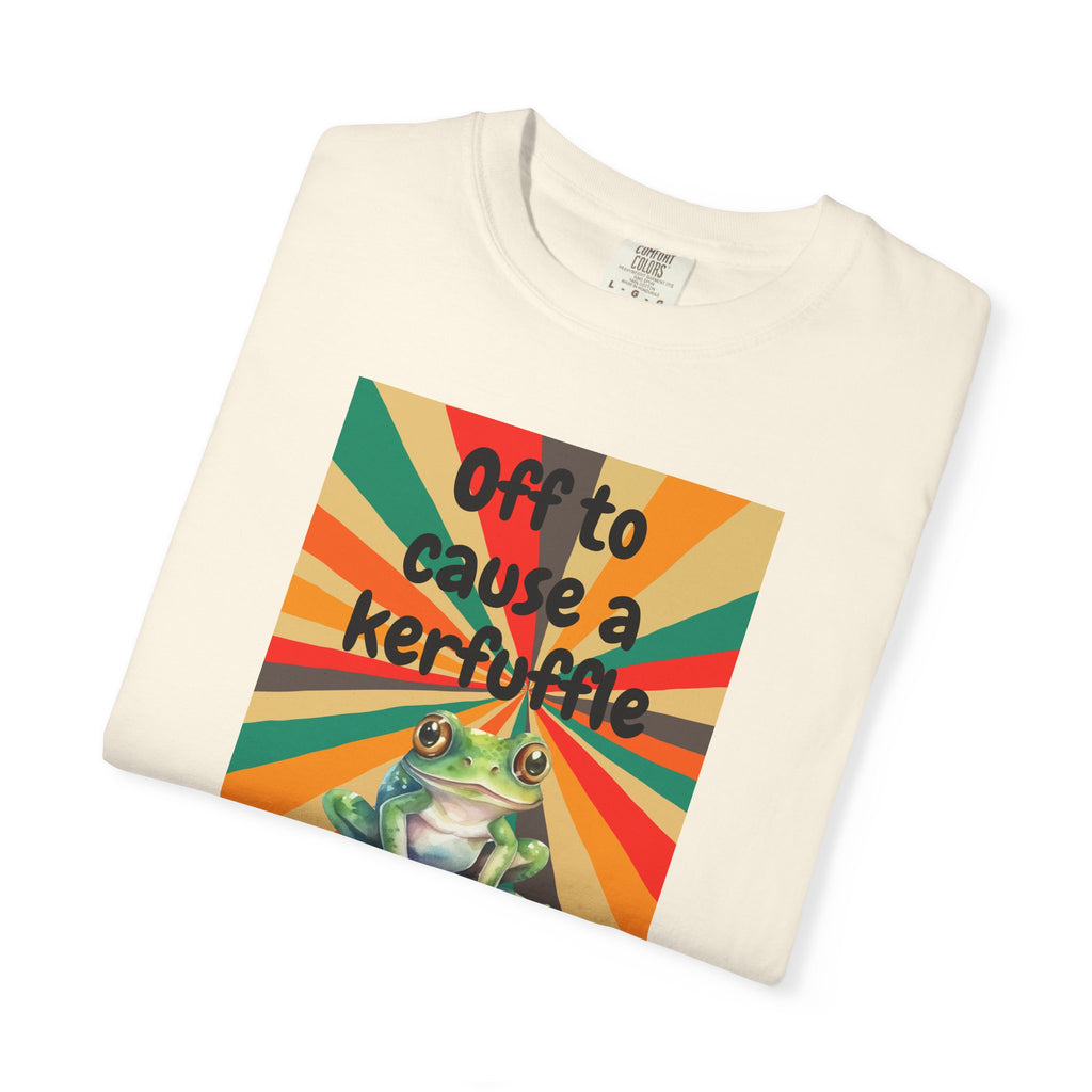 Off to Cause a Kerfuffle Frog T-Shirt | Retro Sunburst Graphic Tee