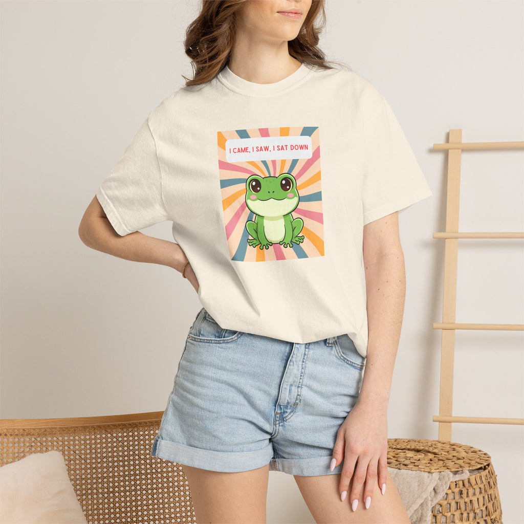 I Came, I Saw, I Sat Down Pond Frog T-Shirt | Retro Rainbow Illustration