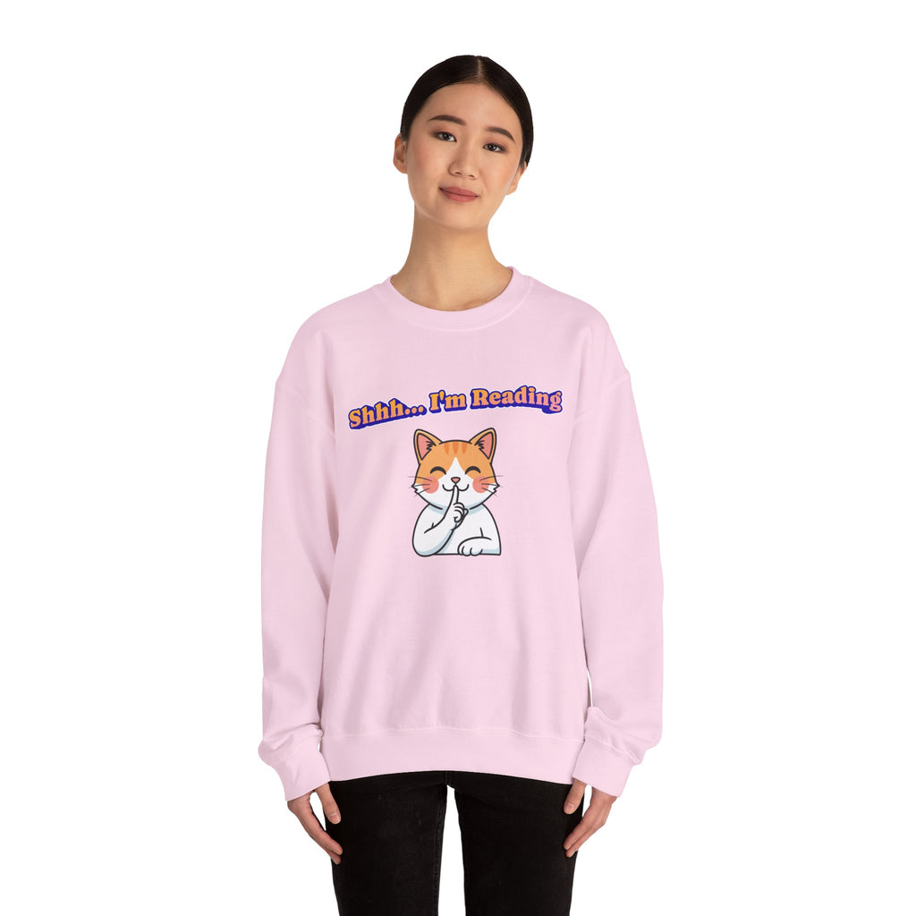 Reading Cat Crewneck Sweatshirt — "Shhh... I'm Reading" Cozy Graphic Pullover