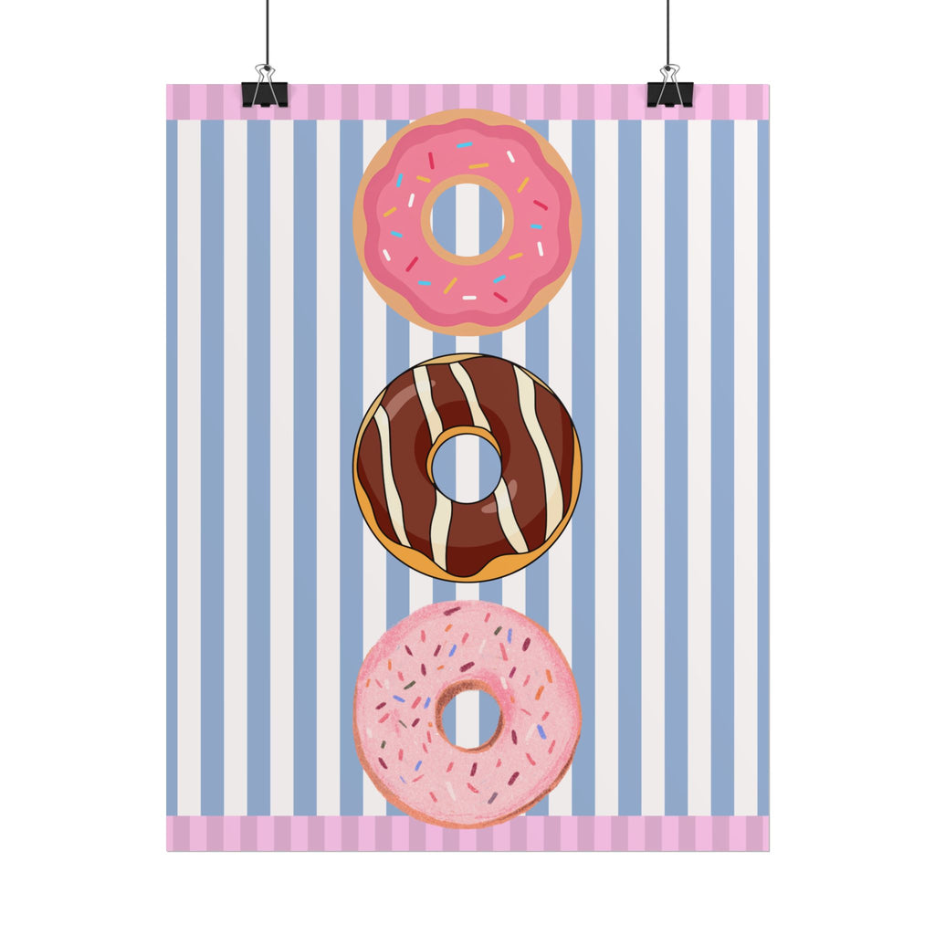 Donut Stack Poster | Pink Blue Striped Bakery Wall Art