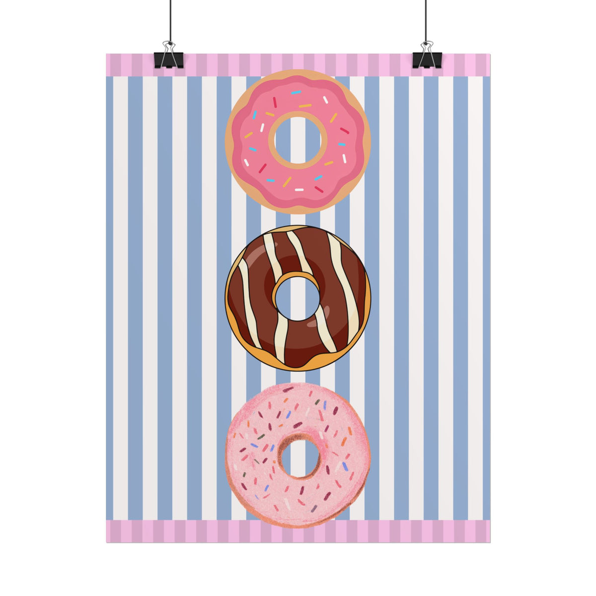 Donut Stack Poster | Pink Blue Striped Bakery Wall Art