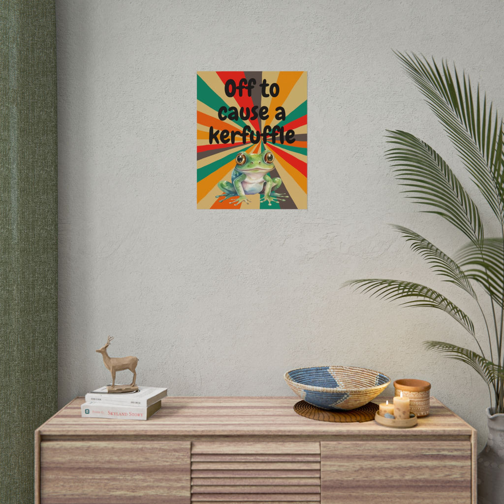 Off to Cause a Kerfuffle Frog Poster | Retro Vibe Funny Frog Wall Art