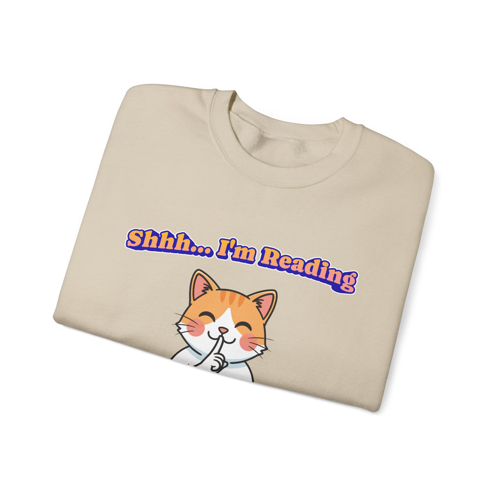Reading Cat Crewneck Sweatshirt — "Shhh... I'm Reading" Cozy Graphic Pullover