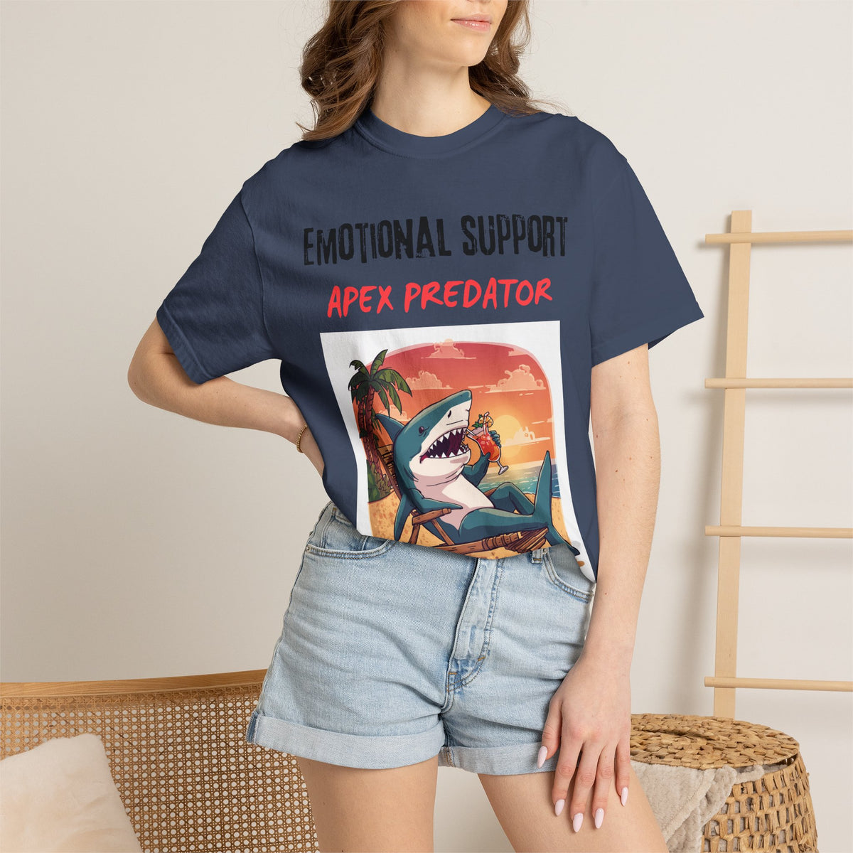 Emotional Support Apex Predator T-Shirt | Shark Beach Sunset Graphic Tee