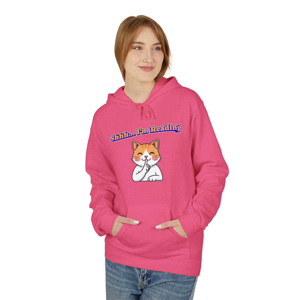 Reading Cat Hoodie — "Shhh... I'm Reading" Cute Cat Graphic Pullover