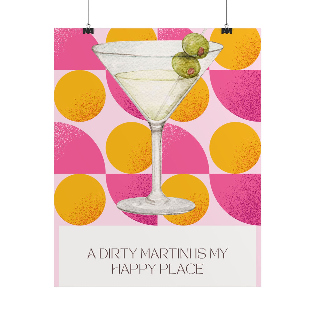 Dirty Martini Poster | Retro Cocktail Wall Art, Pink Orange Polka Dot