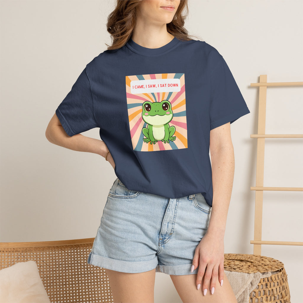 I Came, I Saw, I Sat Down Pond Frog T-Shirt | Retro Rainbow Illustration