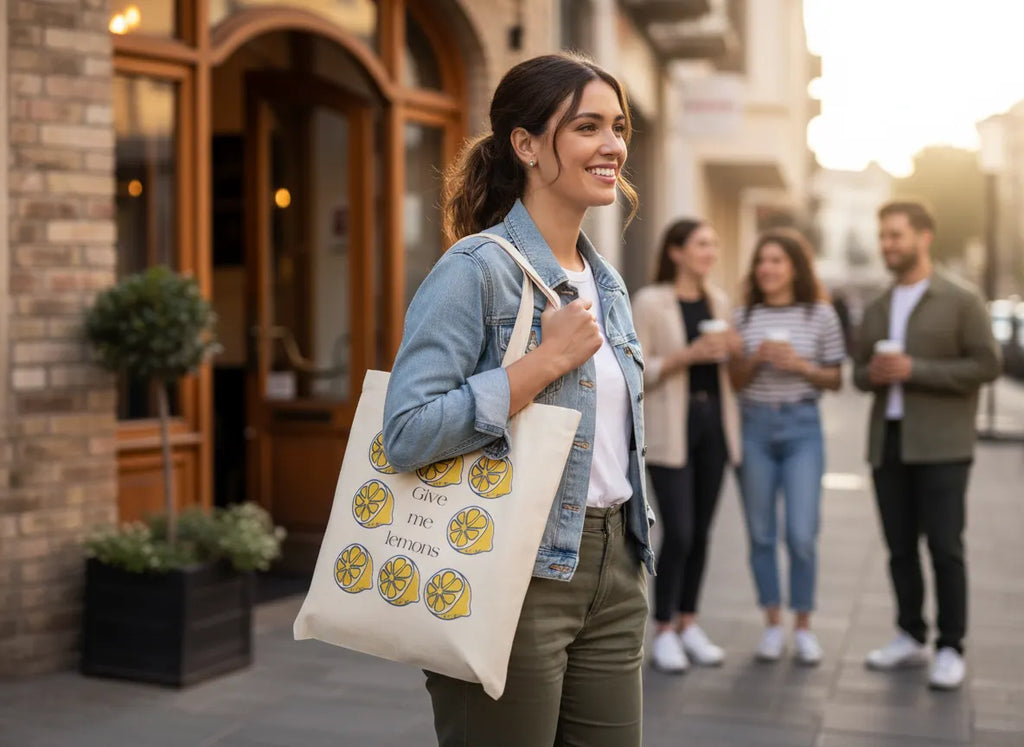 Give Me Lemons Canvas Tote Bag | Cute Lemon Pattern Gift Bag for Women