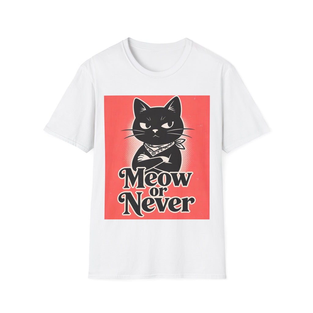 Meow or Never Black Cat T-Shirt | Retro Cat Lover Gift Tee for Cat Mums & Dads
