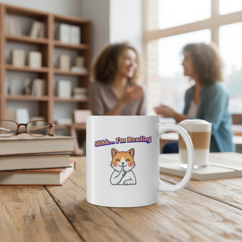 Shhh I'm Reading Cat Mug | Ceramic Coffee Cup 11oz