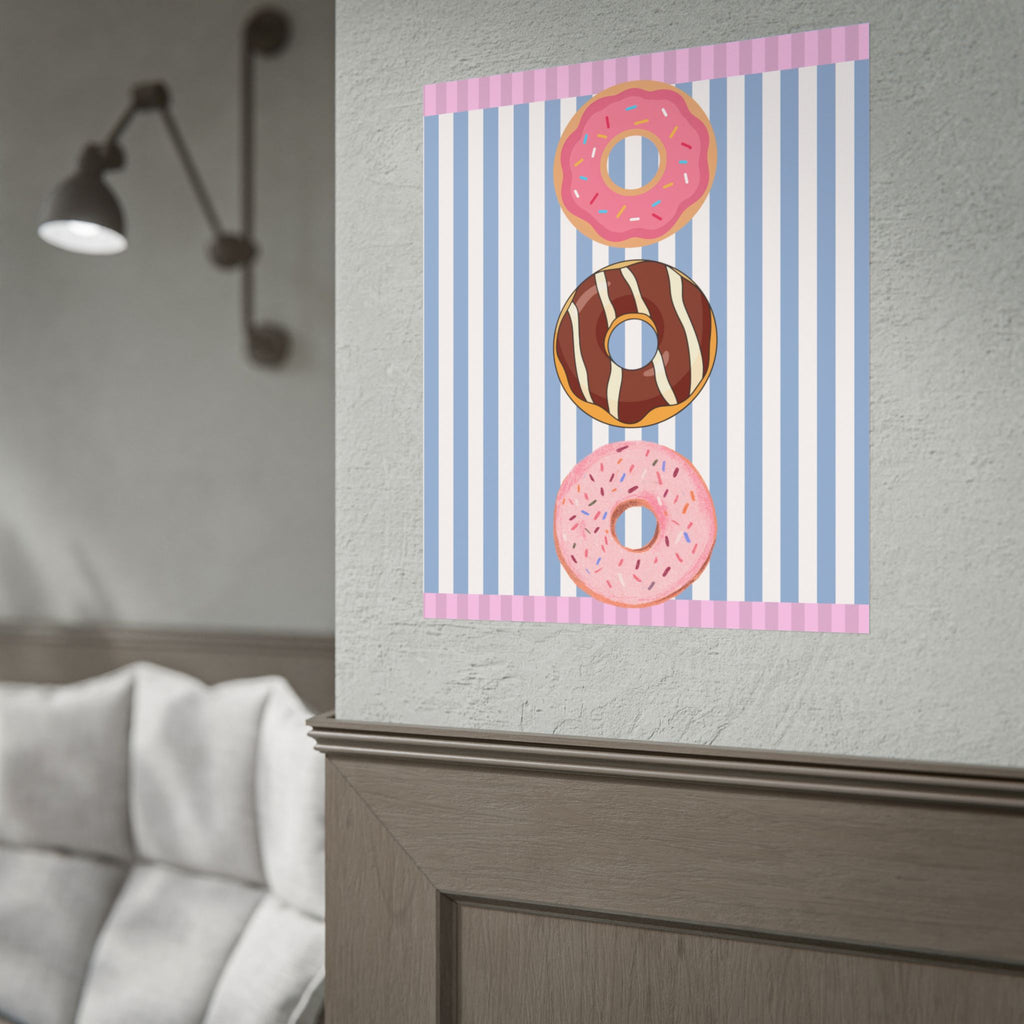 Donut Stack Poster | Pink Blue Striped Bakery Wall Art