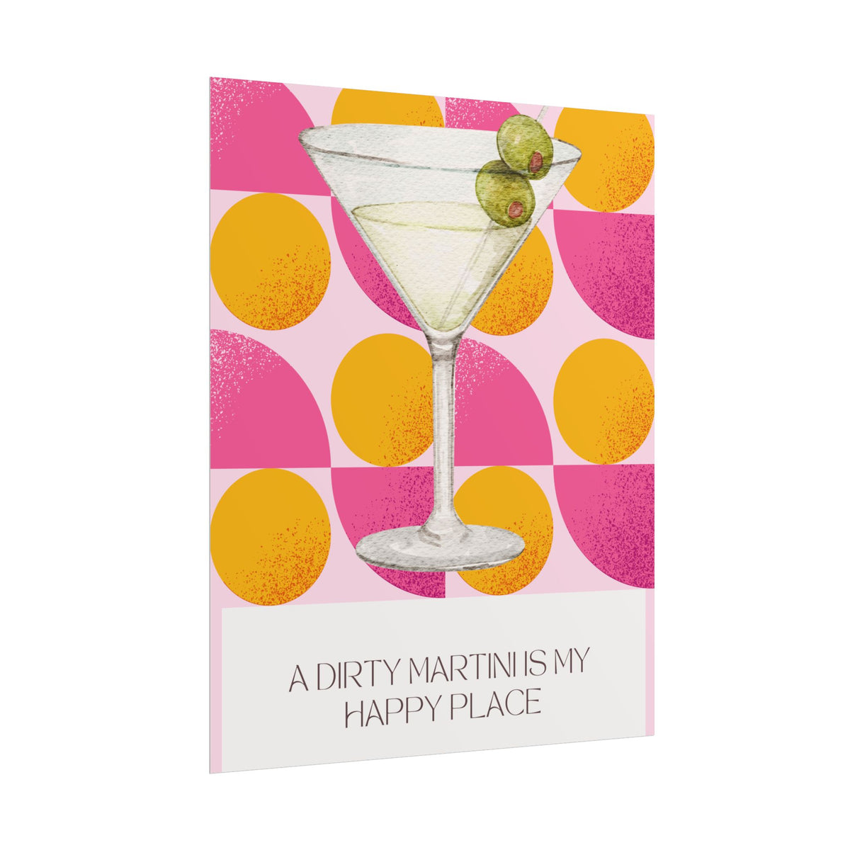 Dirty Martini Poster | Retro Cocktail Wall Art, Pink Orange Polka Dot