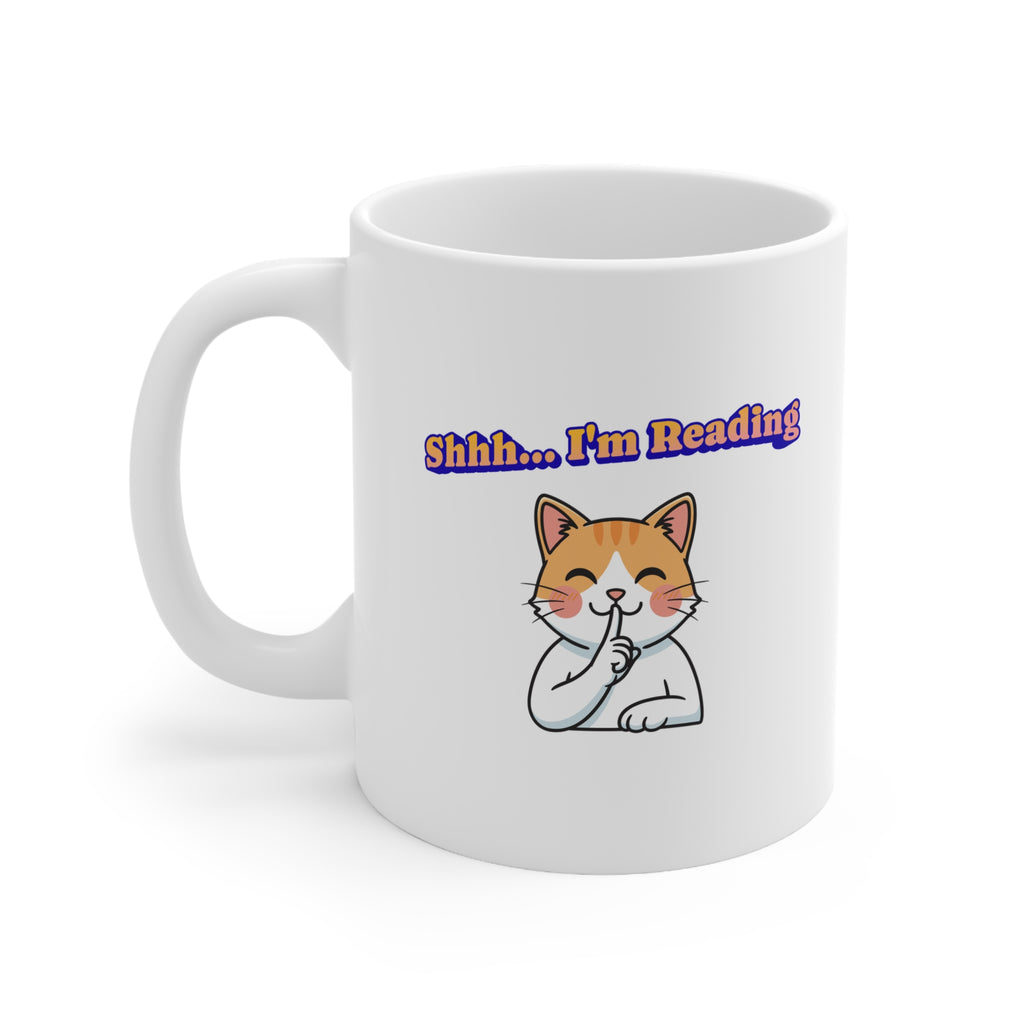 Shhh I'm Reading Cat Mug | Ceramic Coffee Cup 11oz