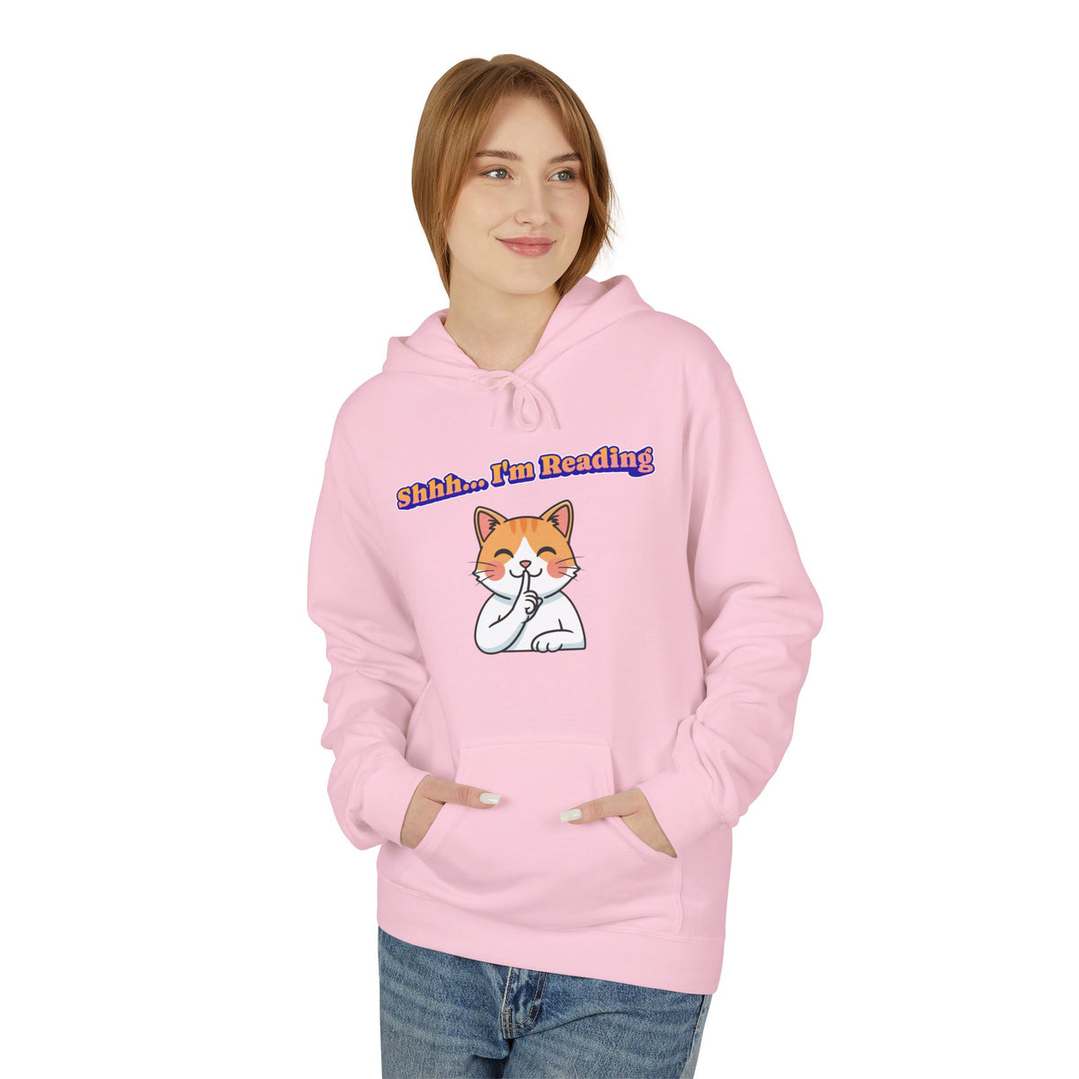 Reading Cat Hoodie — "Shhh... I'm Reading" Cute Cat Graphic Pullover