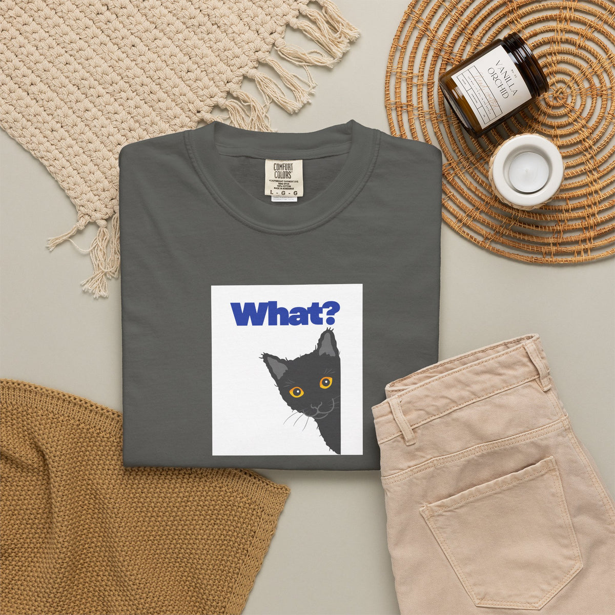 Peekaboo Black Cat "What?" T-shirt | Cat Lover Tee