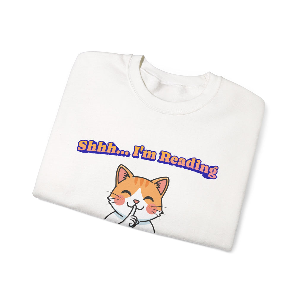 Reading Cat Crewneck Sweatshirt — "Shhh... I'm Reading" Cozy Graphic Pullover