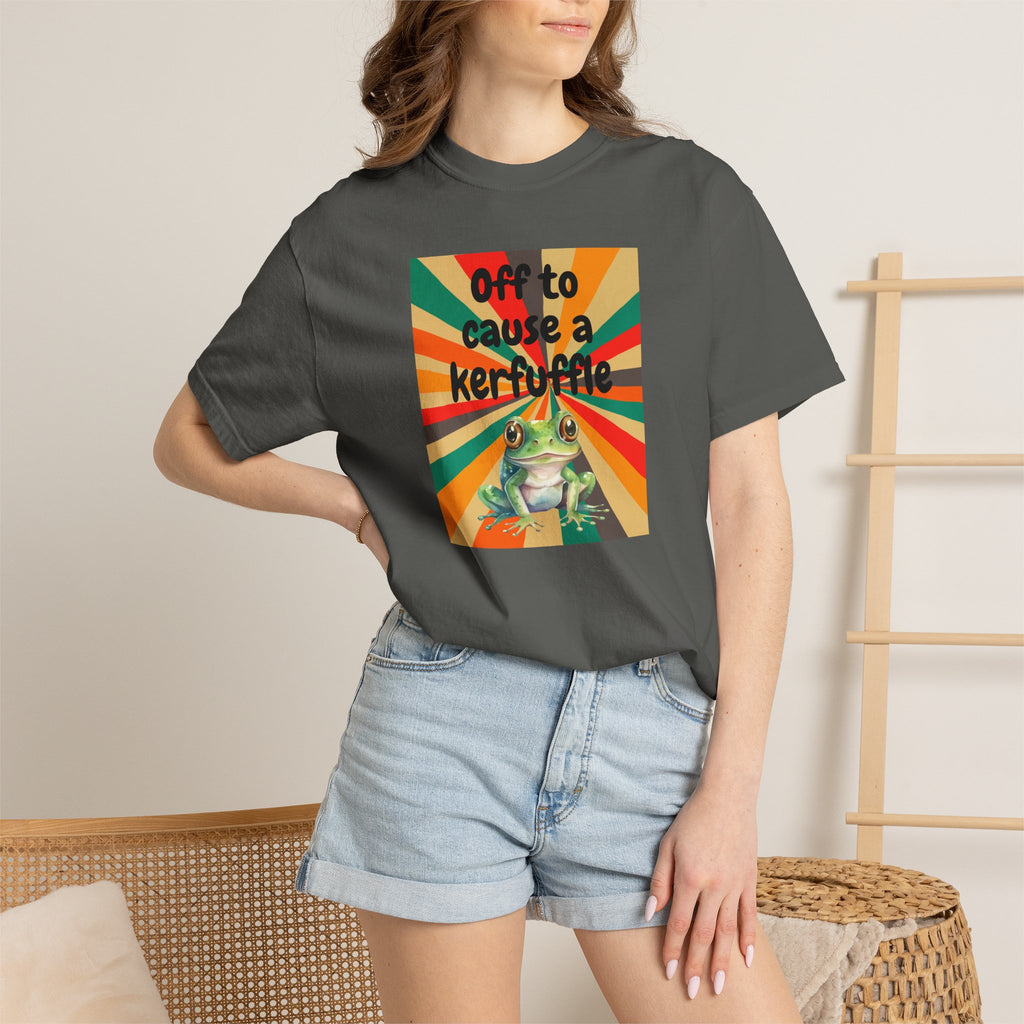 Off to Cause a Kerfuffle Frog T-Shirt | Retro Sunburst Graphic Tee