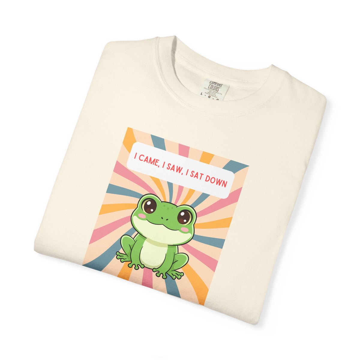 I Came, I Saw, I Sat Down Pond Frog T-Shirt | Retro Rainbow Illustration