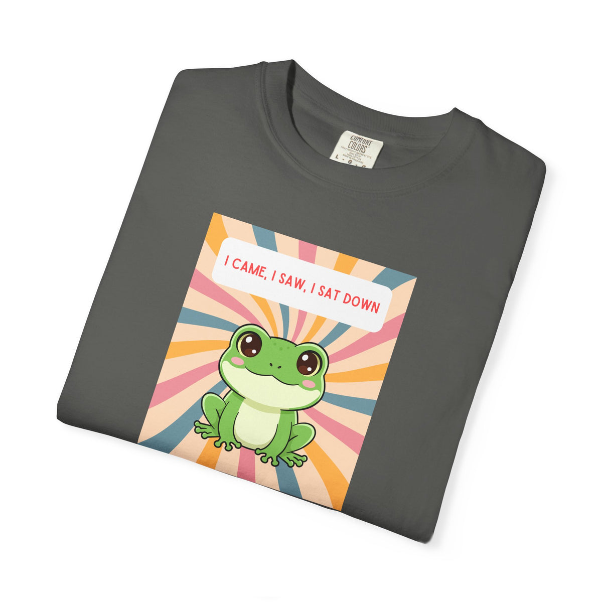 I Came, I Saw, I Sat Down Pond Frog T-Shirt | Retro Rainbow Illustration