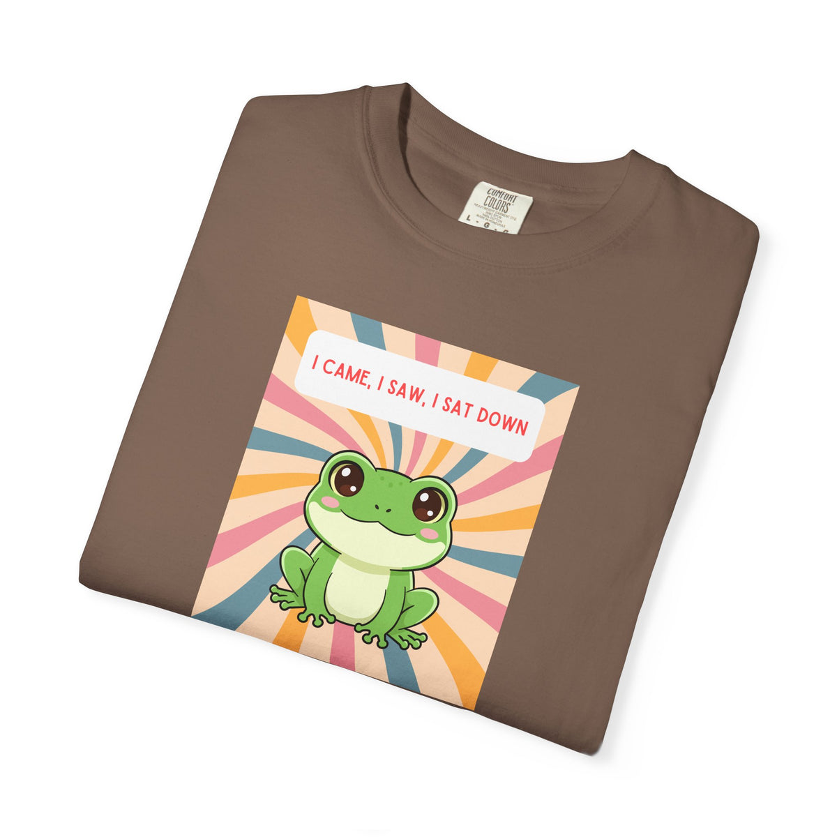 I Came, I Saw, I Sat Down Pond Frog T-Shirt | Retro Rainbow Illustration