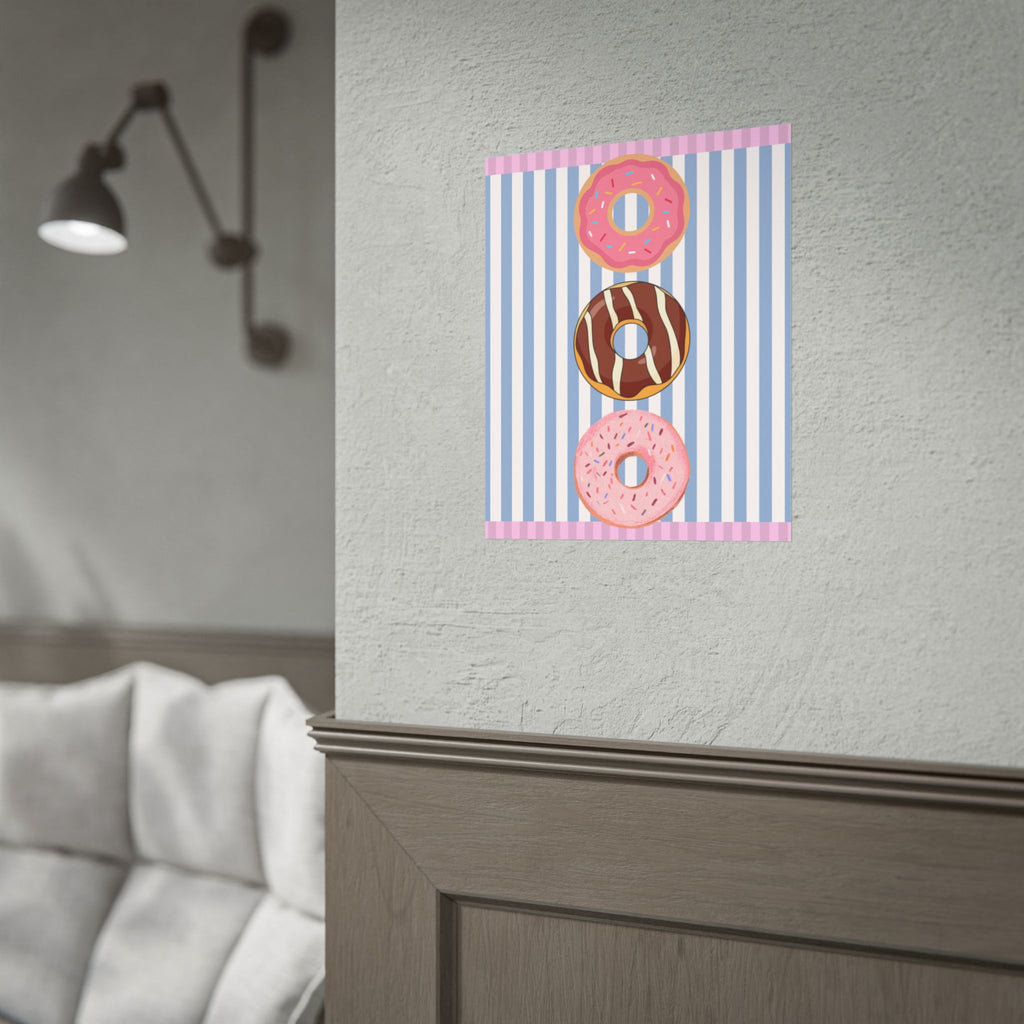 Donut Stack Poster | Pink Blue Striped Bakery Wall Art