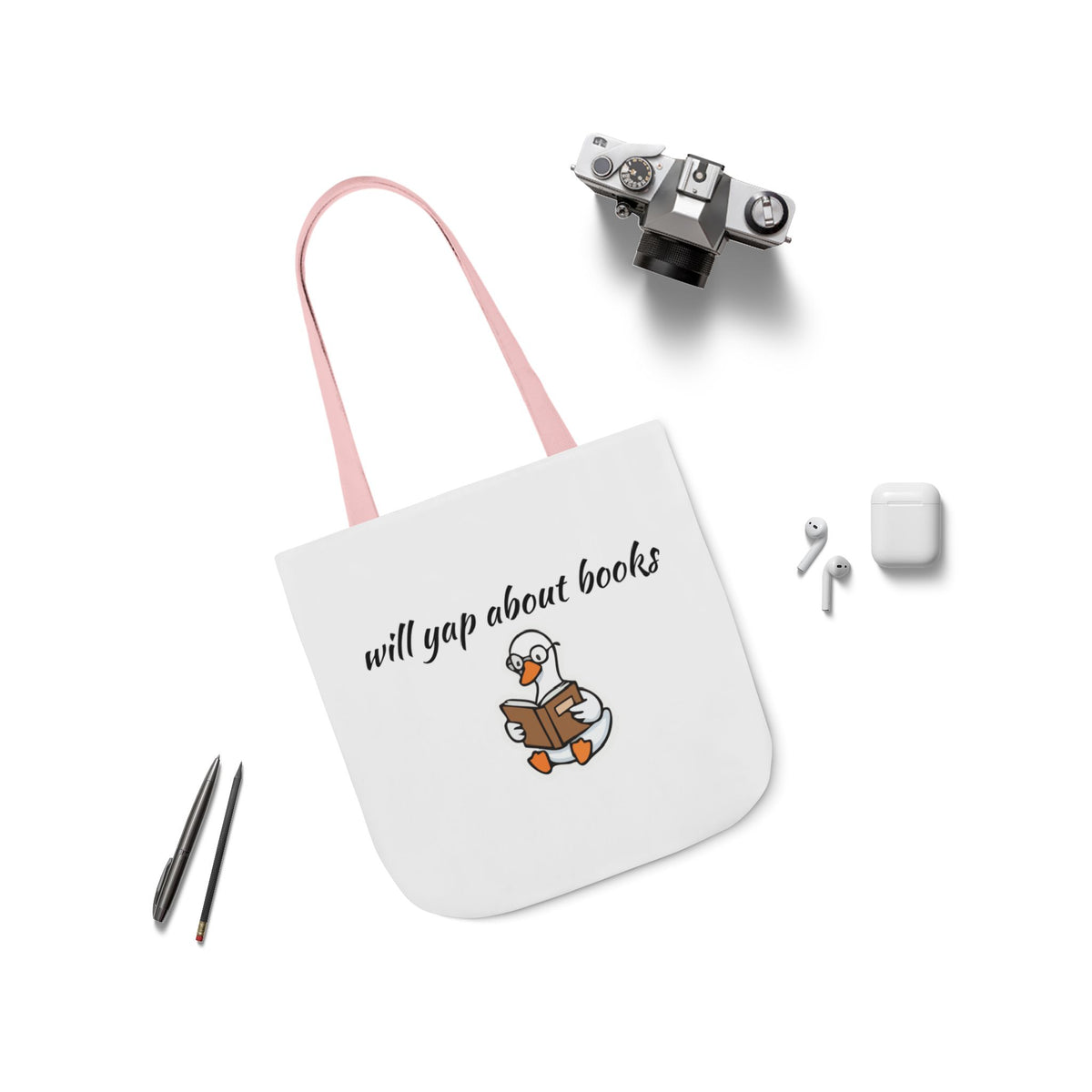 Will Yap About Books Duck Canvas Tote Bag | Cute Book Lover Gift Bag for Readers