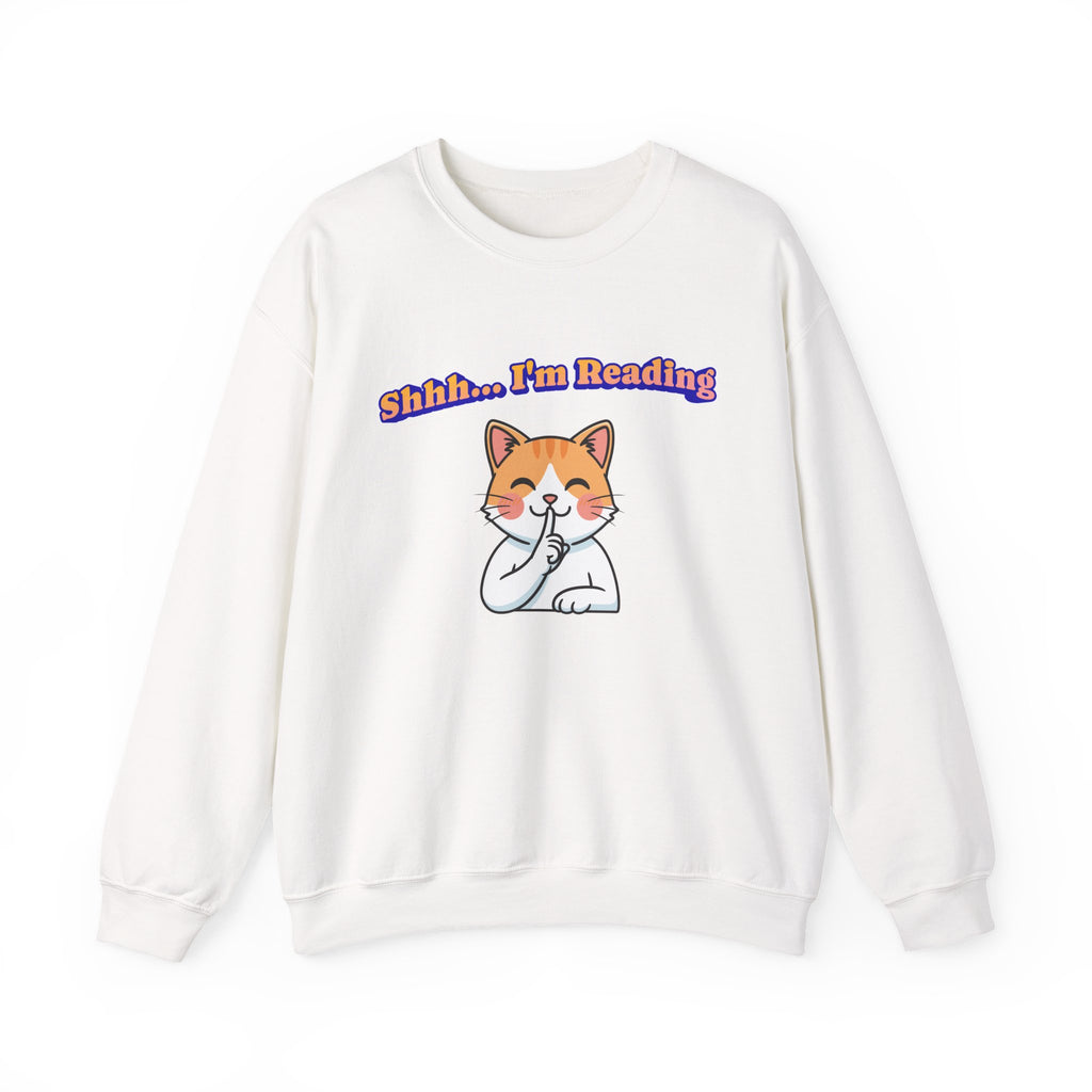 Reading Cat Crewneck Sweatshirt — "Shhh... I'm Reading" Cozy Graphic Pullover