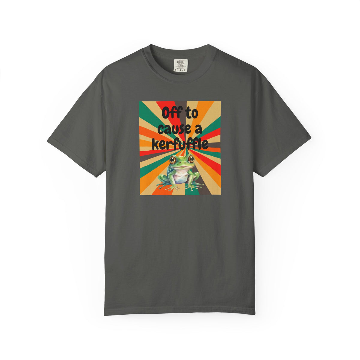Off to Cause a Kerfuffle Frog T-Shirt | Retro Sunburst Graphic Tee