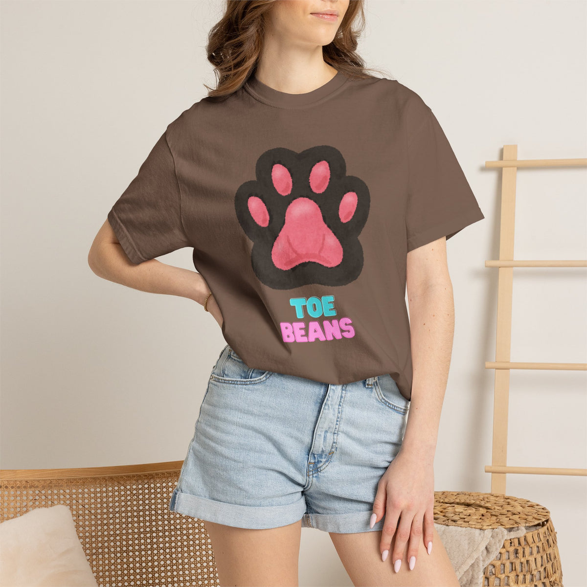 Toe Beans Paw T-Shirt — Cute Paw Print Tee with "TOE BEANS" Text