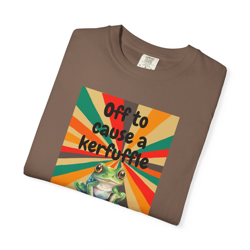 Off to Cause a Kerfuffle Frog T-Shirt | Retro Sunburst Graphic Tee