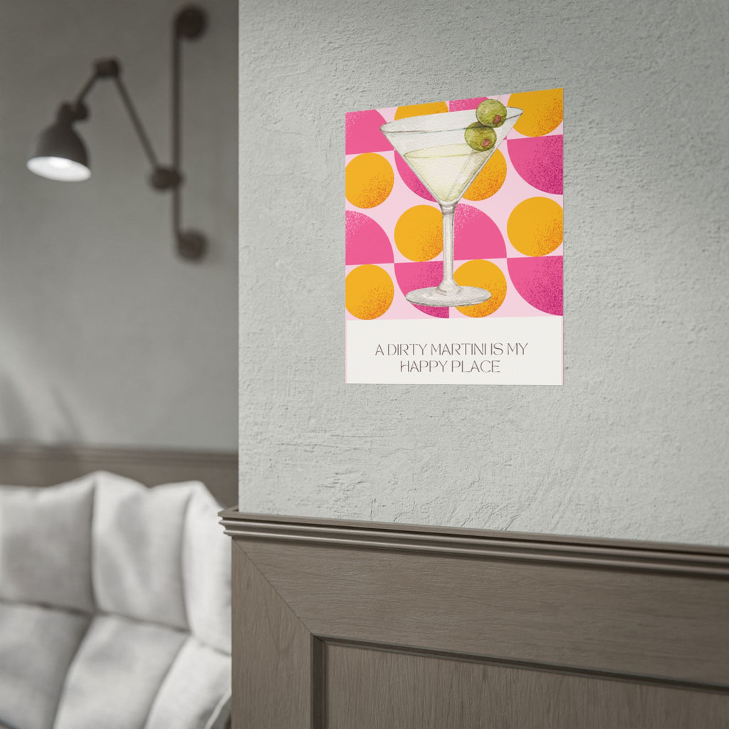 Dirty Martini Poster | Retro Cocktail Wall Art, Pink Orange Polka Dot