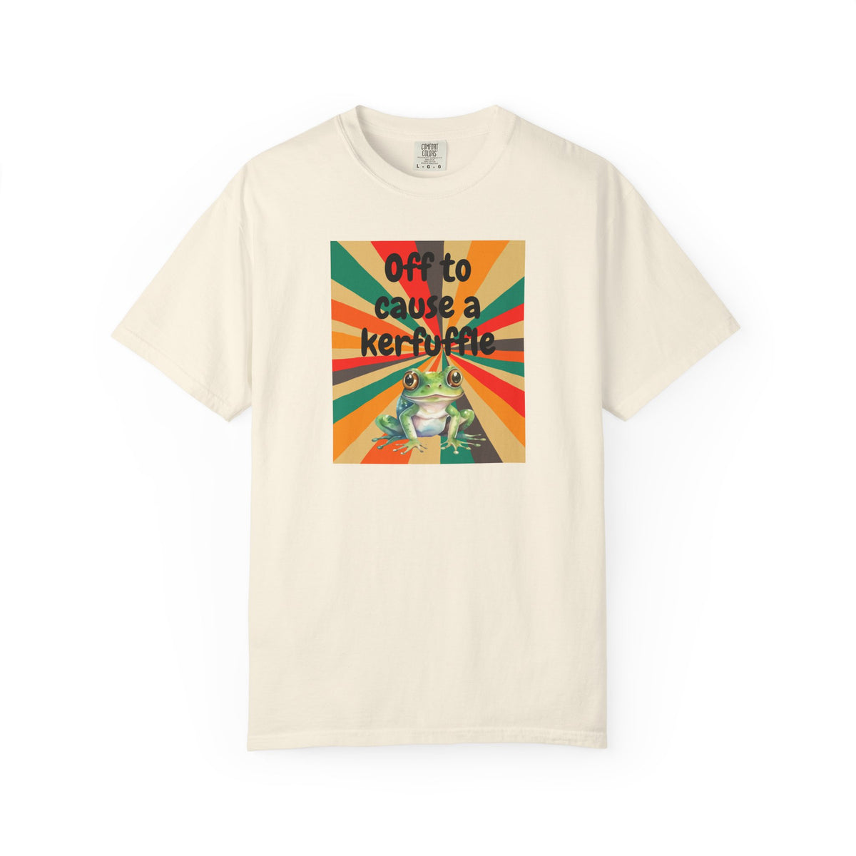 Off to Cause a Kerfuffle Frog T-Shirt | Retro Sunburst Graphic Tee