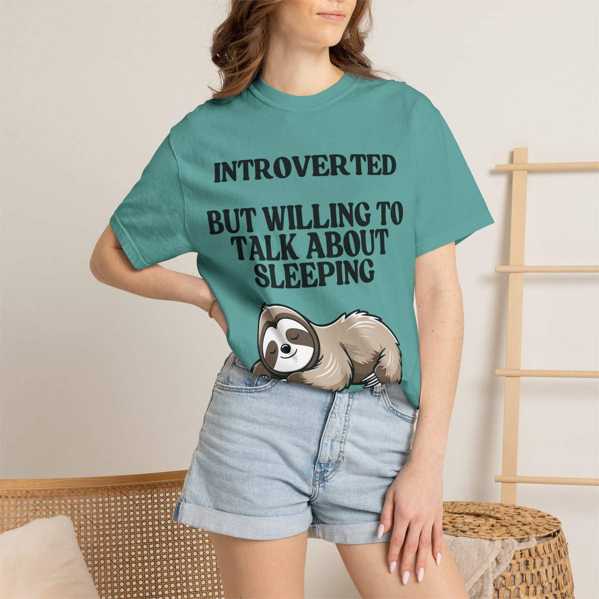 Introverted But Willing to Talk About Sleeping T-Shirt | Funny Sloth Gift Tee for Introverts