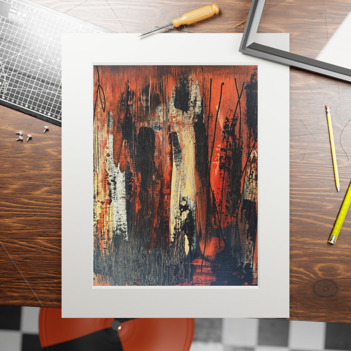 Fire Dance Giclée Abstract Art Print | Passepartout Mounted Fine Art Print | Modern Colourful Wall Art